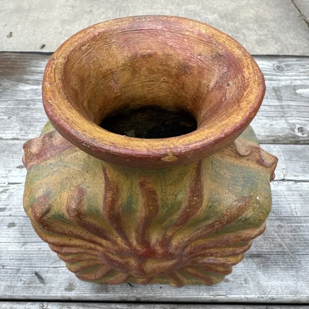 Art Pottery Clay Vase/Vessel/Bottle Raised Sun Celestial Boho Rustic